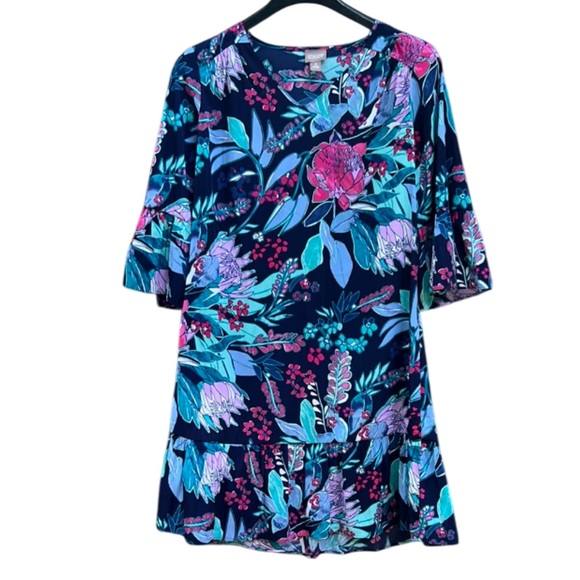 Chico's V Neck Bell Sleeve Colorful Floral Print Dress Chico’s Size 2 (US 12) - Picture 1 of 16